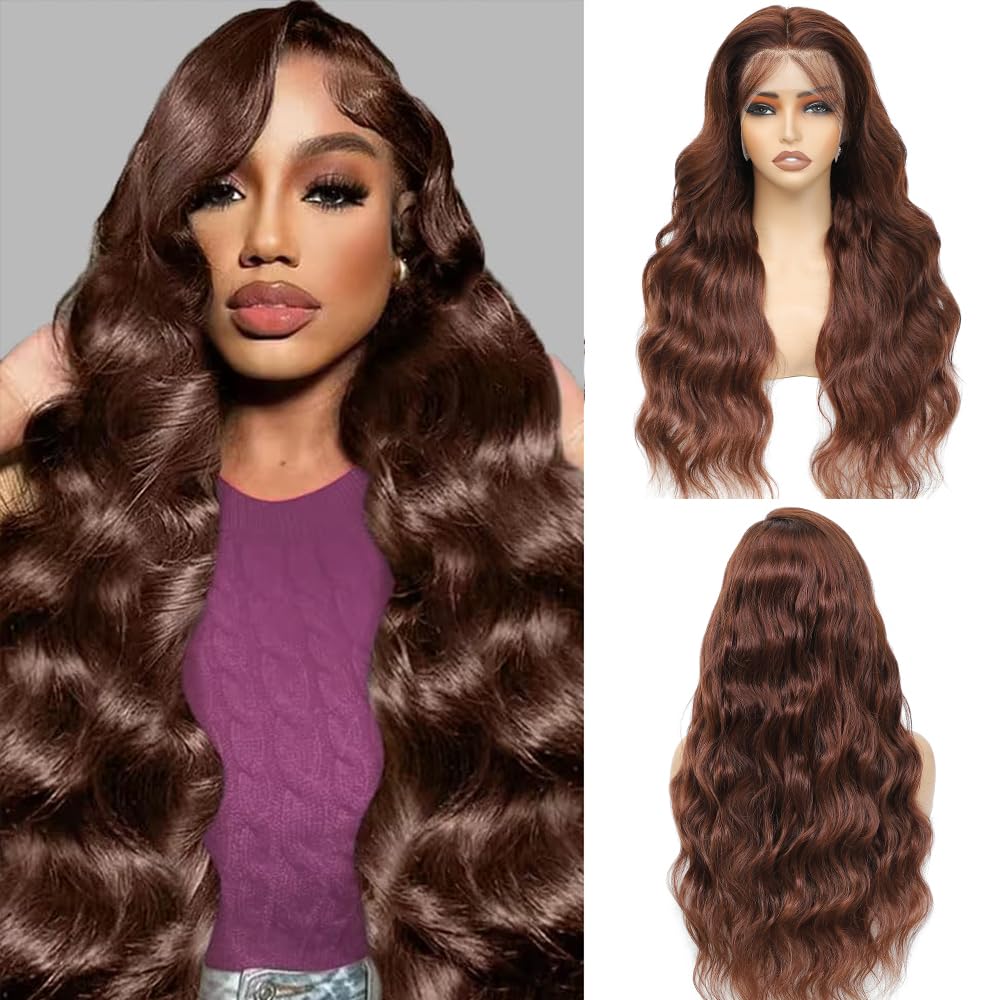 Purple Colored 13*4 Long Wig Simulation Human Hair Wigs for Women Preplucked Lace Front Wig Transparent Lace Frontal Wig Body Wave Cosplay Synthetic W