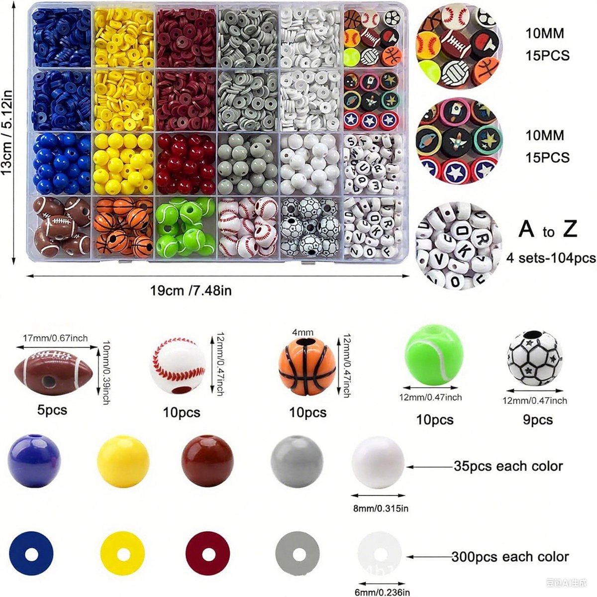 DIY Sports Clay Bead Jewelry Kit - Football Basketball Charms for Bracelets Necklaces Keychains, Letter Bracelet Craft Supplies