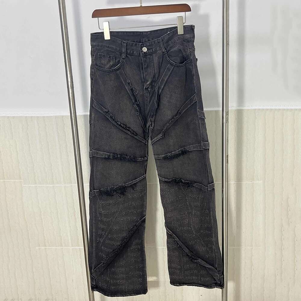 Raw Edge Men's Jeans High Street Male Denim Trousers Niche Design Vintage Casual Straight Pants Summer Spring Stylish 28W2438