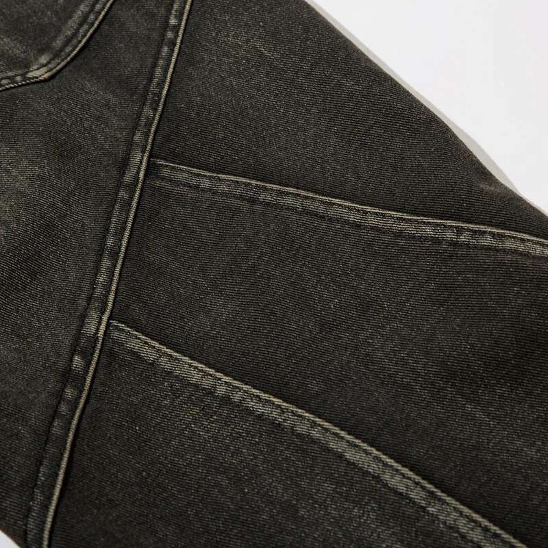 American Spliced Jeans Men's High Street Washed Split Design Denim Pants Loose Boot Cut Bottom 2025 Spring Chic New 28W4044