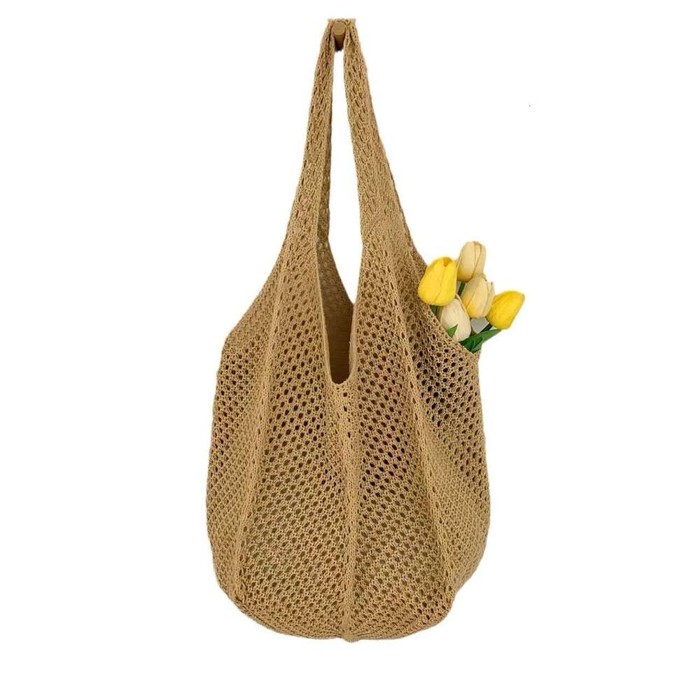 Handmade Beach Bag Leisure High Capacity Cotton New Hollow Grass Woven Lazy Style Shoulder Vacation Beach Bag, Women Bag Kq2