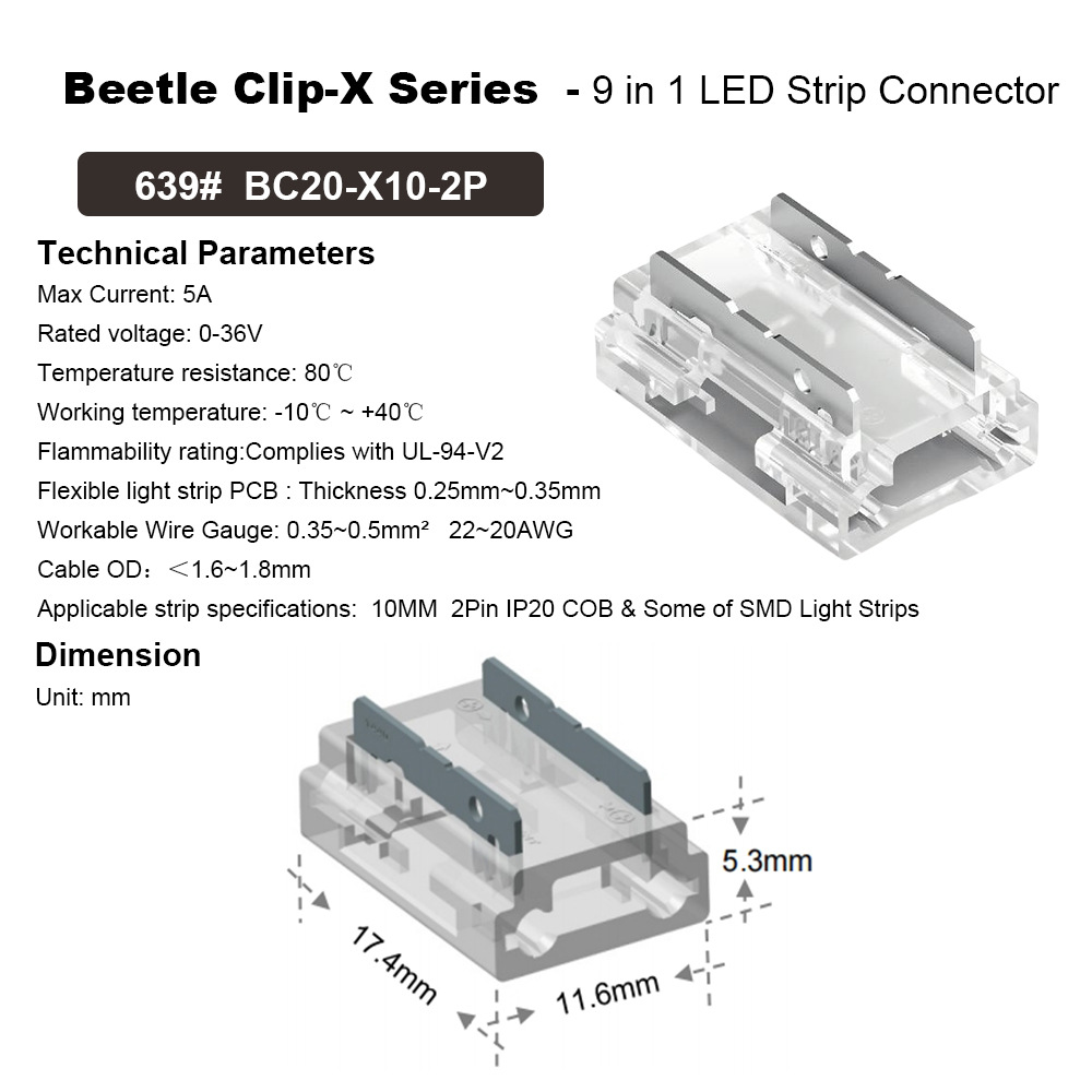 SMD/COB LED strip Connectors solder-free connector 2pin 12V 24V LED crystal connector
