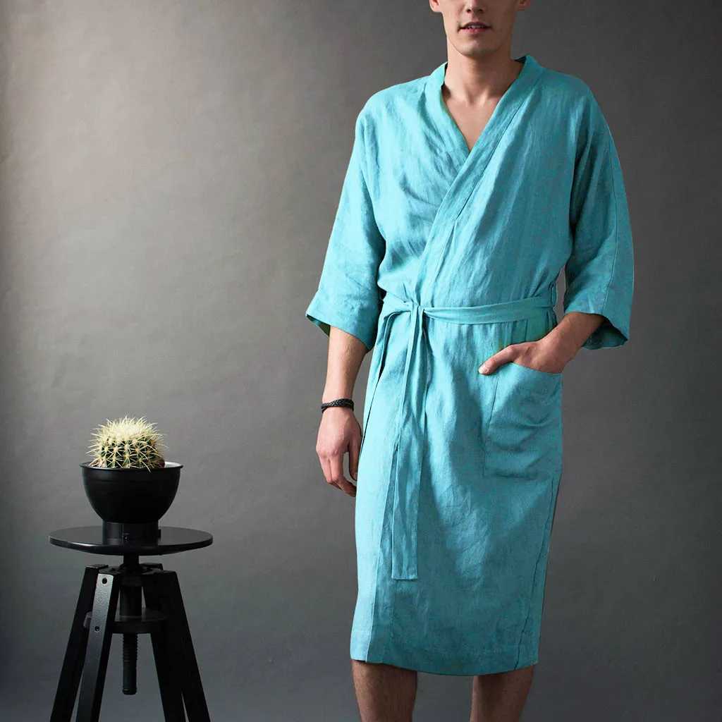 Elegant Solid Bathrobe Gown Robe Comfortable Woven Kimono Sleepwear Casual Three Quarter And Mid-calf Homewear Nightwear C251115