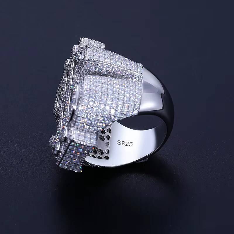 Dropshipping Hip Hop Jewelry White Gold Plated 925 Sterling Silver VVS Moissanite Diamond Iced Out USD Dollar Ring for Men