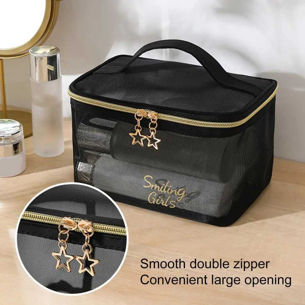 Beautiful transparent toilet bag with double zippers and multifunctional storage bag for womens Fi makeup bagXJ250415