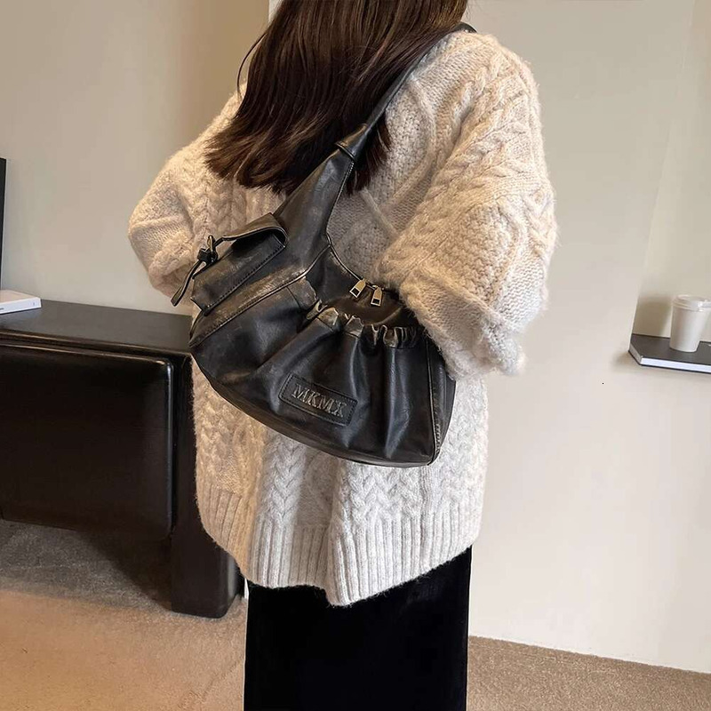 Women Retro PU Leather Armpit Zipper Closure Simple Shoulder Purse Girls Outdoor Daily Street Tote Bag