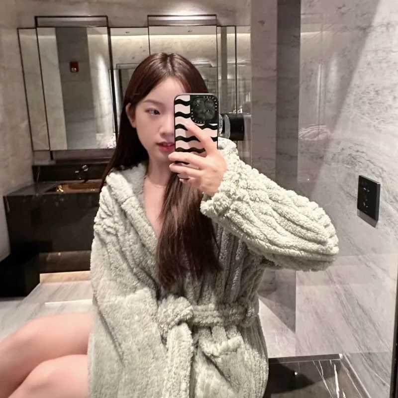 Belt Robe for Women Sleepwear Winter Nightdress Night Wear Warm Fleece Pajama Hooded One Piece Nightgown Solid Sleeping Homewear C251115