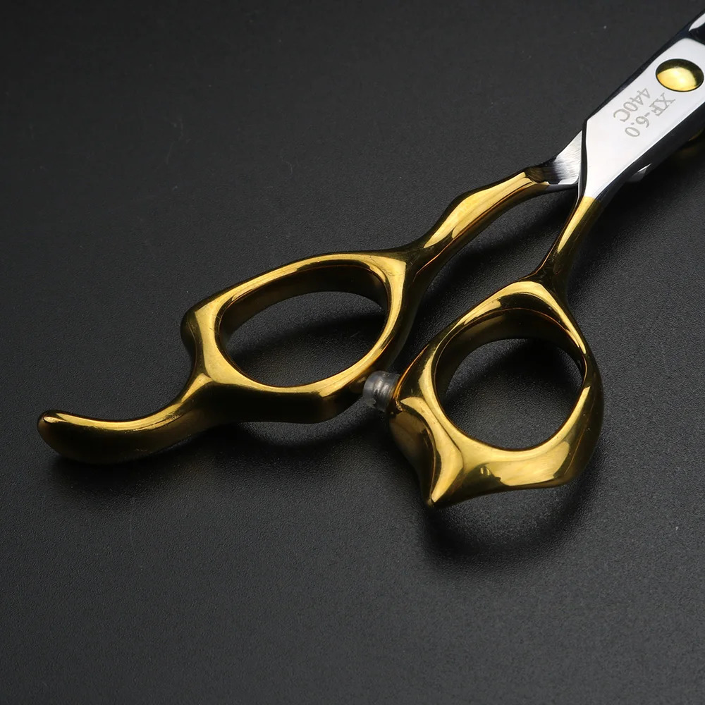 XUANFENG Gold Handle Hair Scissors 9cr18 Steel Gold Screws 6-inch Barber Cutting Scissors and Thinning Scissors Set 250414