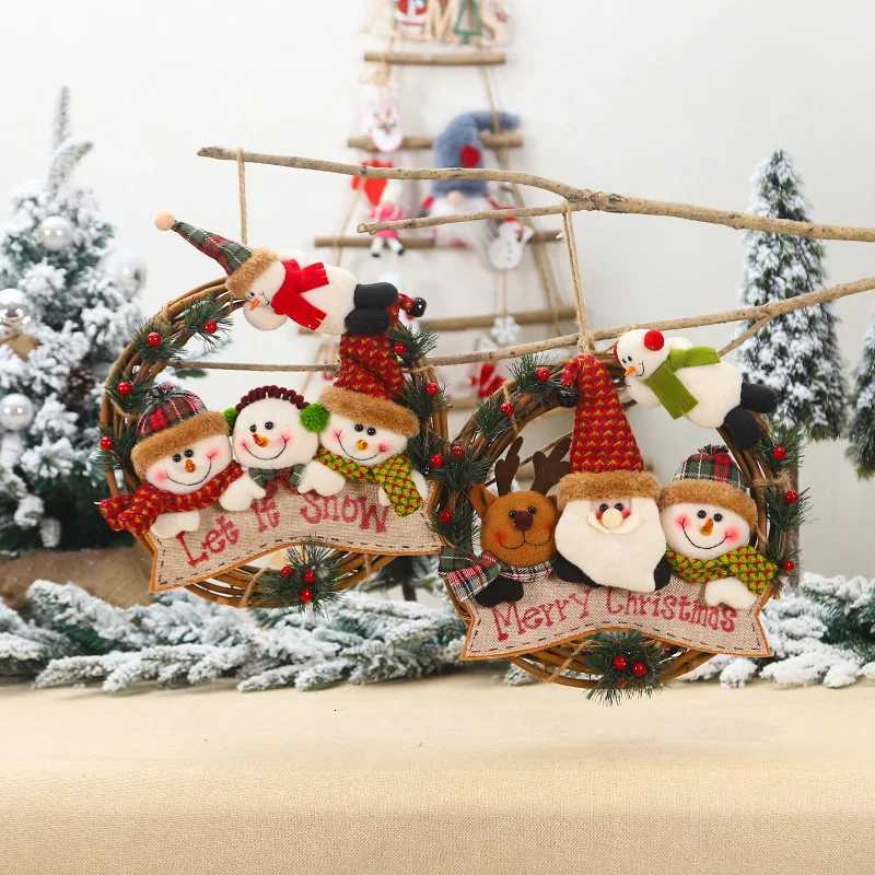 Christmas Family Window Decoration 1pc New Old Man Rattan Wreath with Cartoon Doll Design Christmas Tree Pendant Special PropsM251115