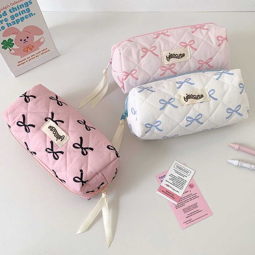 Sweet Chic Pencil Bag Makeup Bag Girl Bow Printing Korean Pencil Box Large Capacity Static Storage Box Makeup BagXJ250415