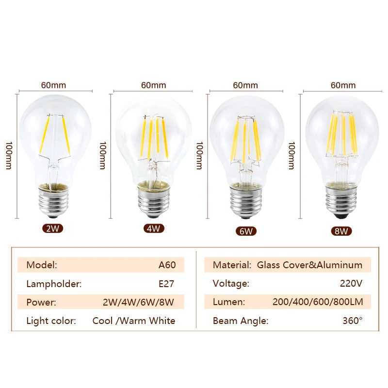 6pcs A60 G45 Retro Edison Glass Bulb E14 E27 2W 4W 6W 8W LED Light Bulb AC 220V Globe Ball Bulb Cold/Warm White Lampada LED Lamp C251115