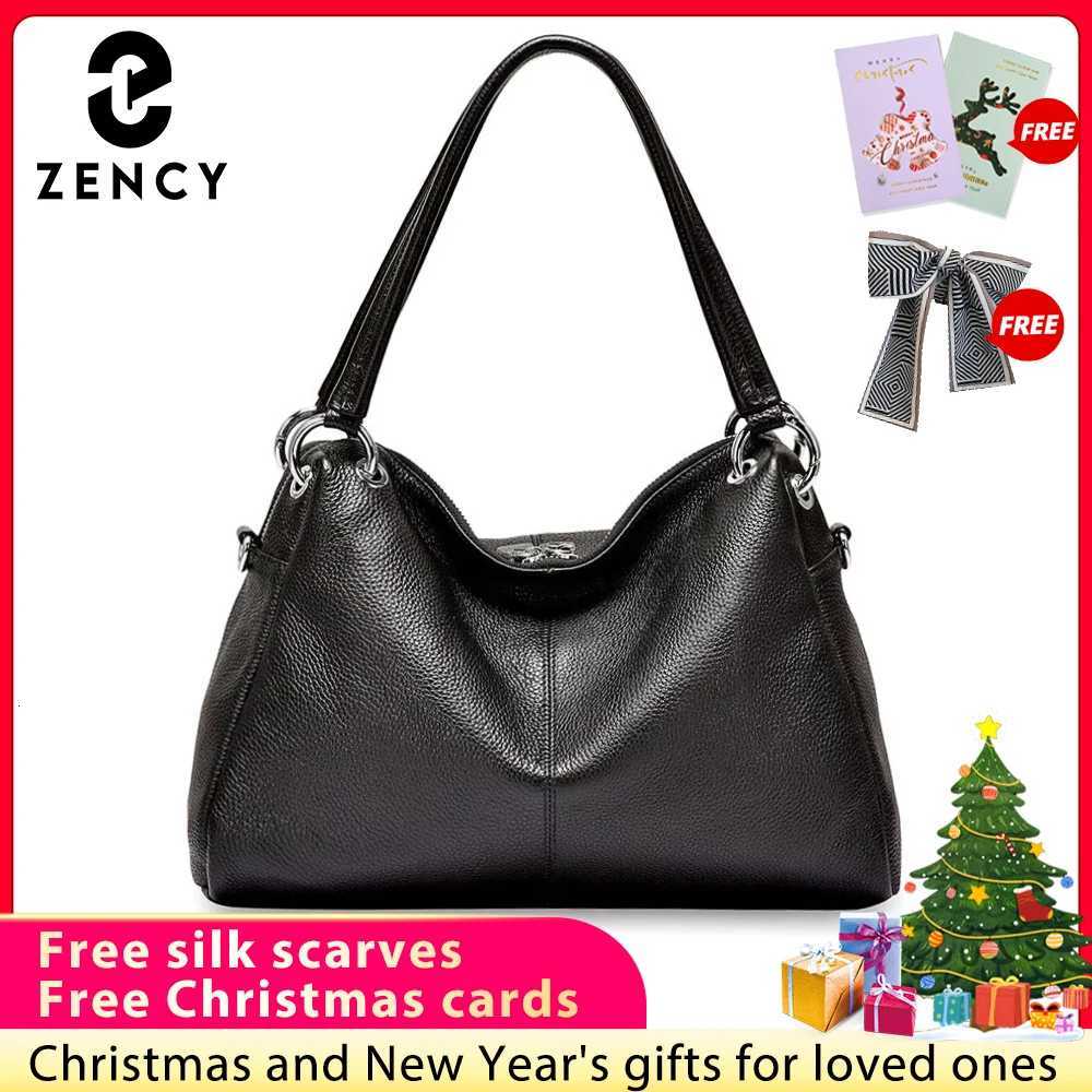 Zency Fashion Hobos 100 Genuine Leather Soft Skin Women Shoulder Bag Classic Black Elegant Lady Crossbody Purse Tote HandbagW251115