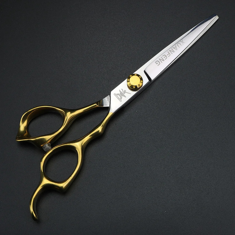 XUANFENG Gold Handle Hair Scissors 9cr18 Steel Gold Screws 6-inch Barber Cutting Scissors and Thinning Scissors Set 250414