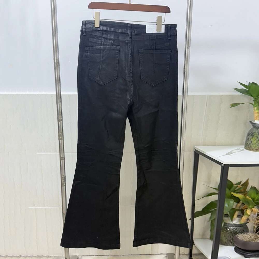 Niche Design Vinyl Coated Crease Texture High Elasticity Fit Traig Flare Pants Tide Men's Denim Trousers 2025 New