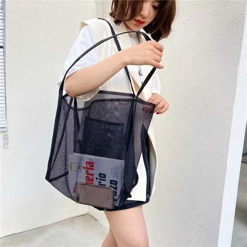 Womens mesh beach travel shoulder bag large capacity casual handbag used for holding toys groceries picnics womens handbags shopping bags W250415