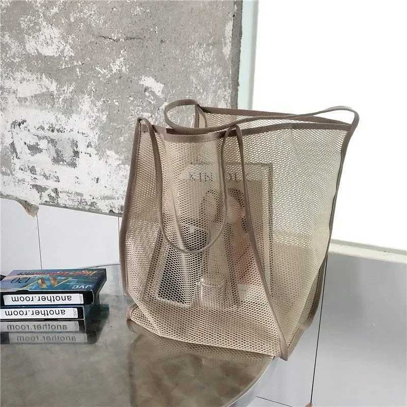 Summer Mesh Handbag Womens Large Capacity Shoulder Bag Transparent Beach Bag Canvas Shopping Stray Bag Womens Handbag W250415