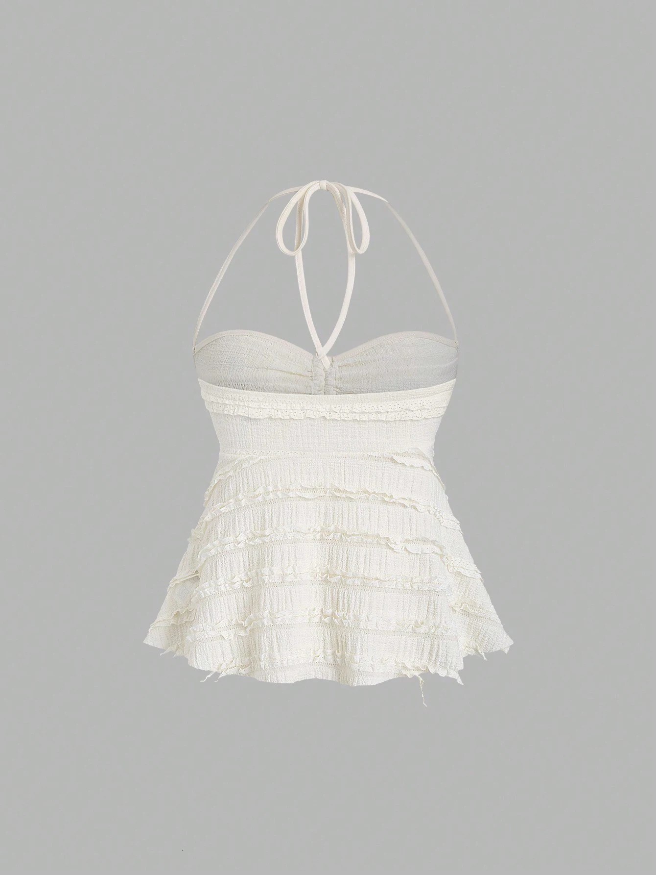 Womens Summer Fashion Casual Almond Brushed Collar Knitted Lace Texture Short Pendant Top 250414Z