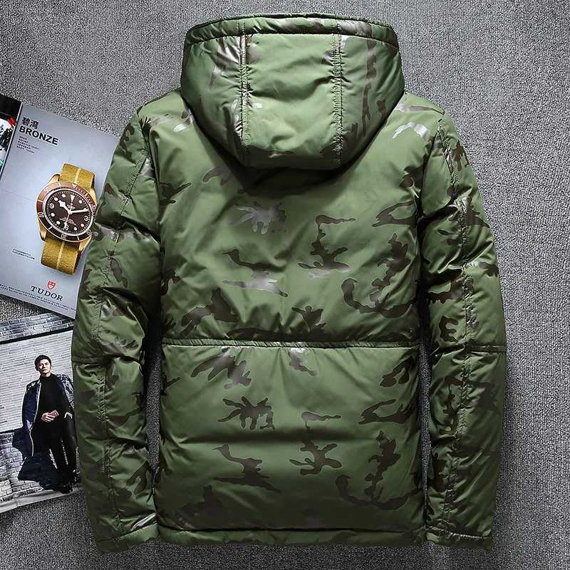 Winter Down Parkas Men Windbreaker White Duck Down Parkas Snow Camouflage Hooded Thicken Warm Jackets OvercoatM251125