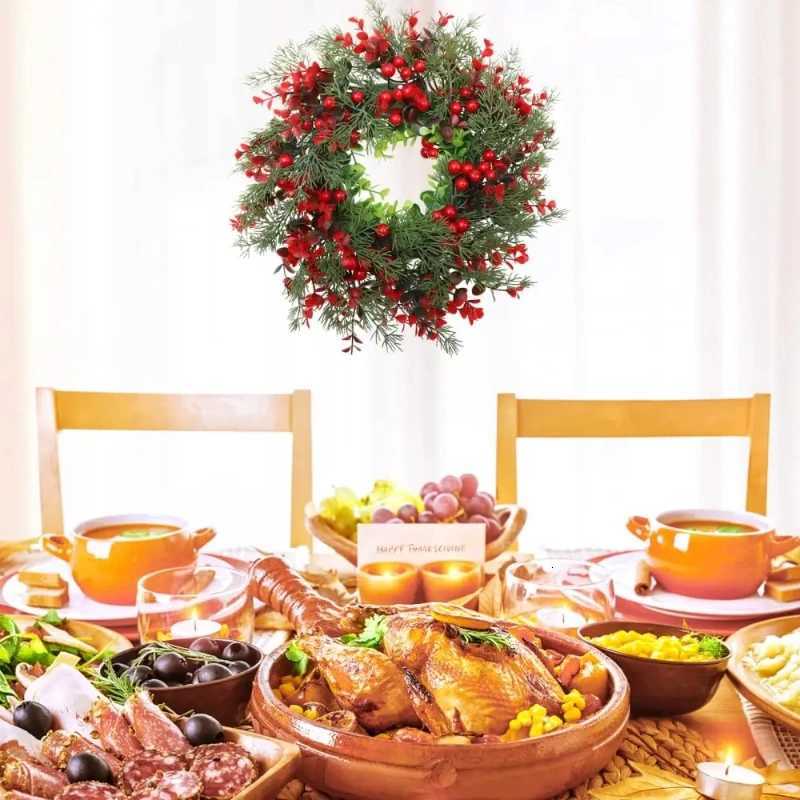 Artificial Red Berry Wreath 35cm Christmas Decor Hanging Garland for Winter Festival Xmas Outdoor Wall Decoration Fake WreathM251115