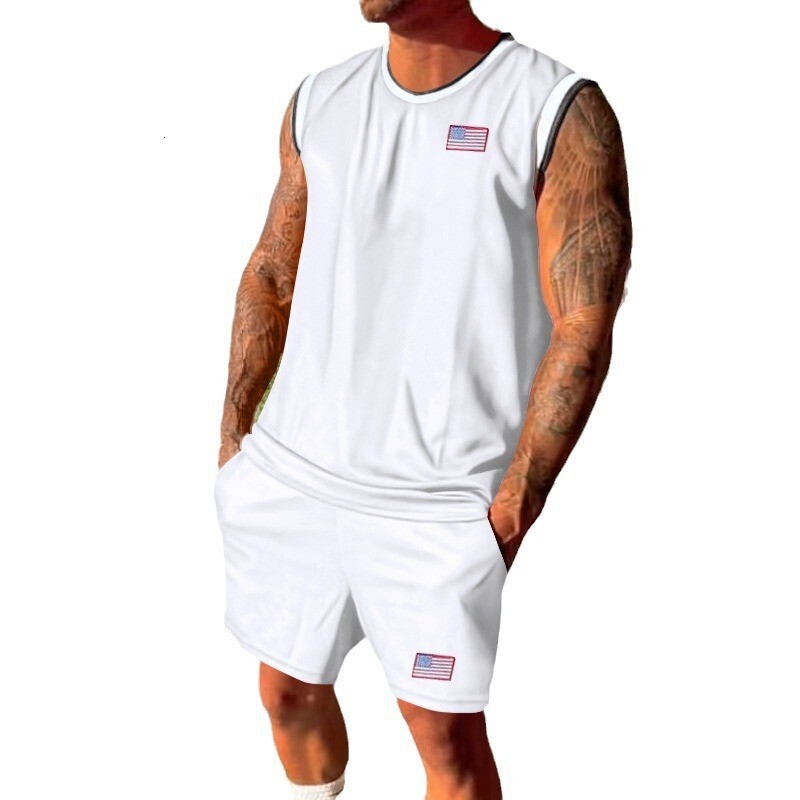 2025 Summer New Quick drying Mesh Tank Top Shorts Sport Set for Sports Men's Wear