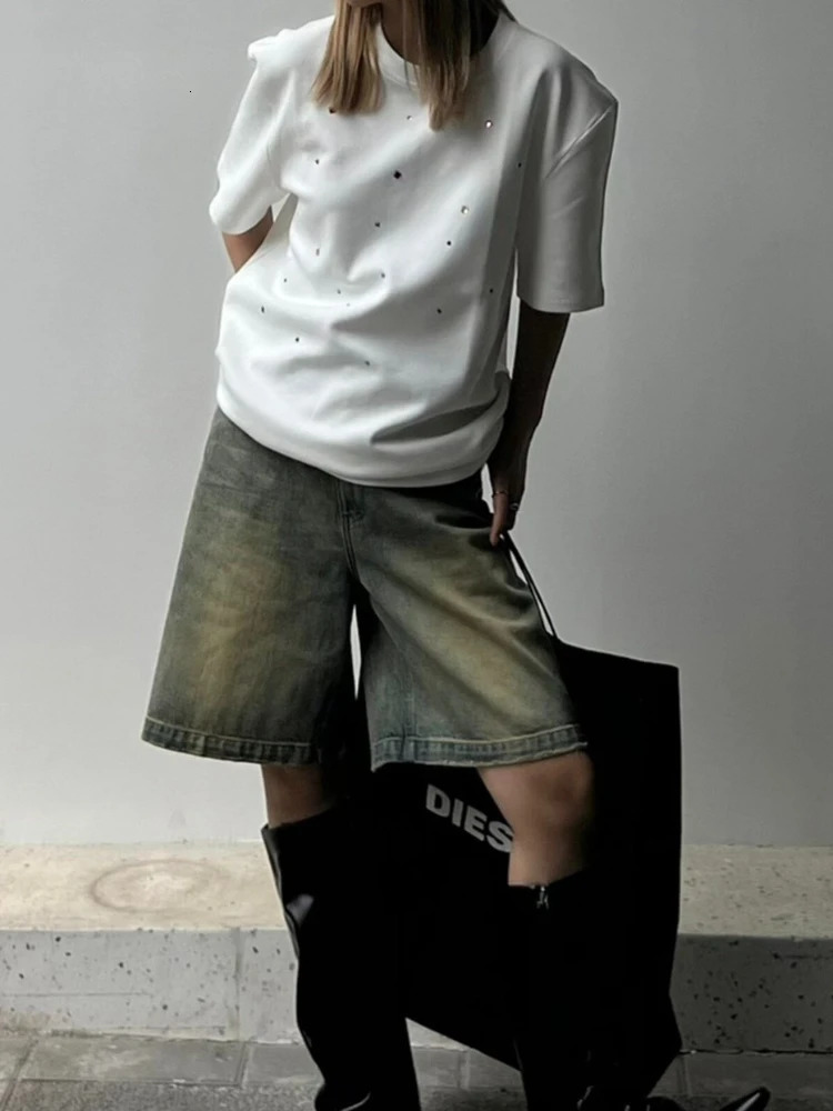 S-4XL Denim Shorts Women Chic Leisure Streetwear High Waist Korean Style Summer Knee Simple Comfortable Students Clothing 250415