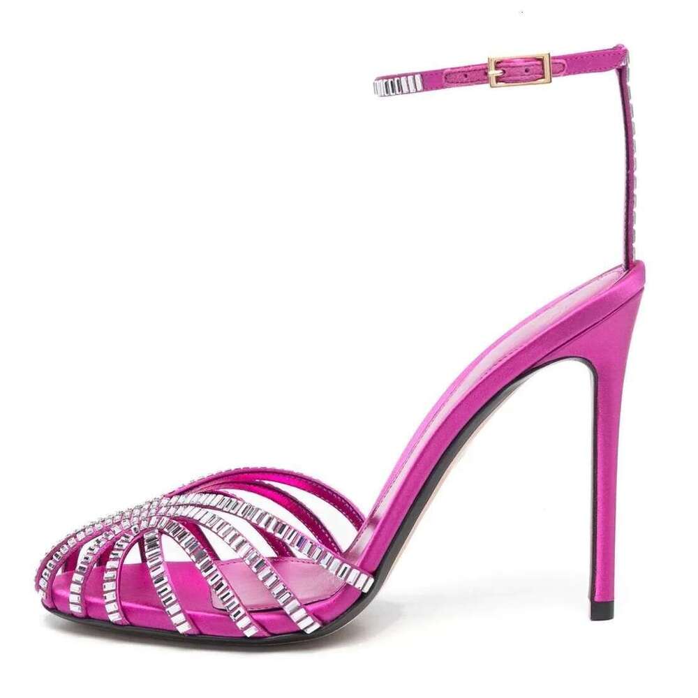 Green Crystal Women Brand Cross Strap Summer Vacation Shoes Stiletto Sexy Banquet Casual High Heels Sandals