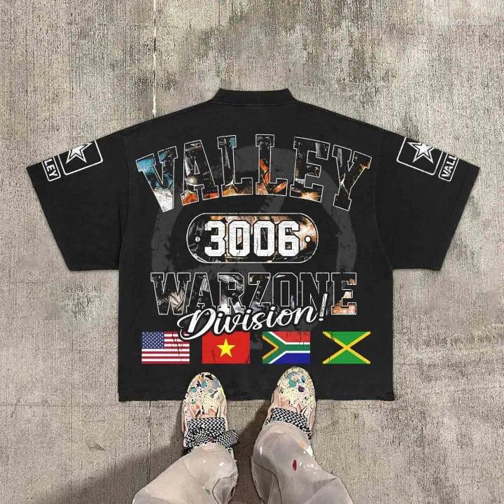 Men's Dress Shirts Vintage Warzone Division Graphic Cotton T-Shirt Cropped Tees Men And Women Same Style Casual Comfortable
