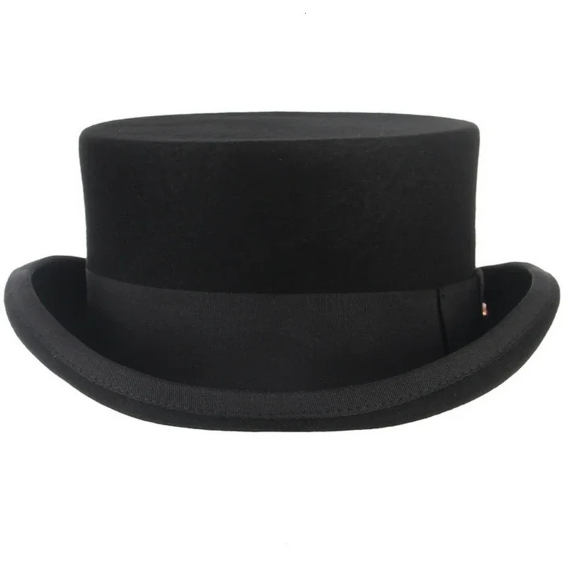 Roll Brim Fedora Hat for Adult Fashion Black Color Panama Hat Magician Wool Hat Cosplay Costume Unisex Flat Top Hat 6XDA 250407