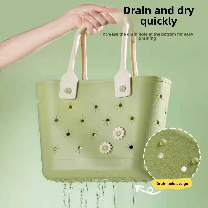 Large waterproof rubber beach handbag with floral design durable for travel organizers and a soft handle for camping gym and toilet storage W250415