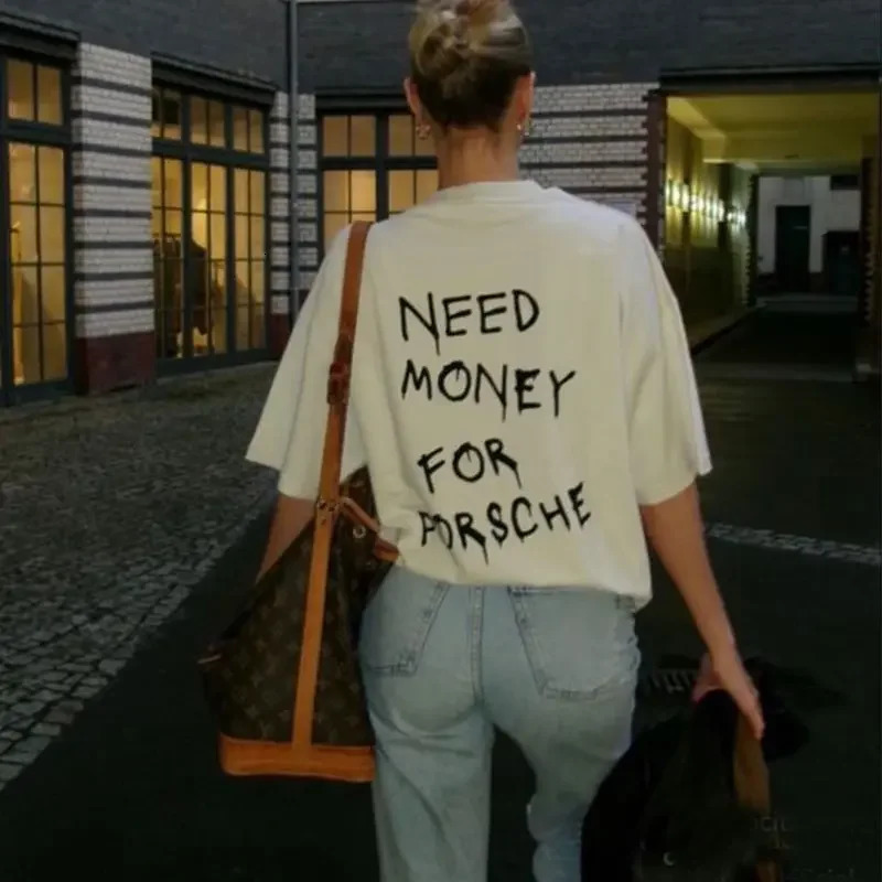 Short-sleeved T-shirt funny graffiti street retro European and American letters men and women printed trendy English y2k tops 250415