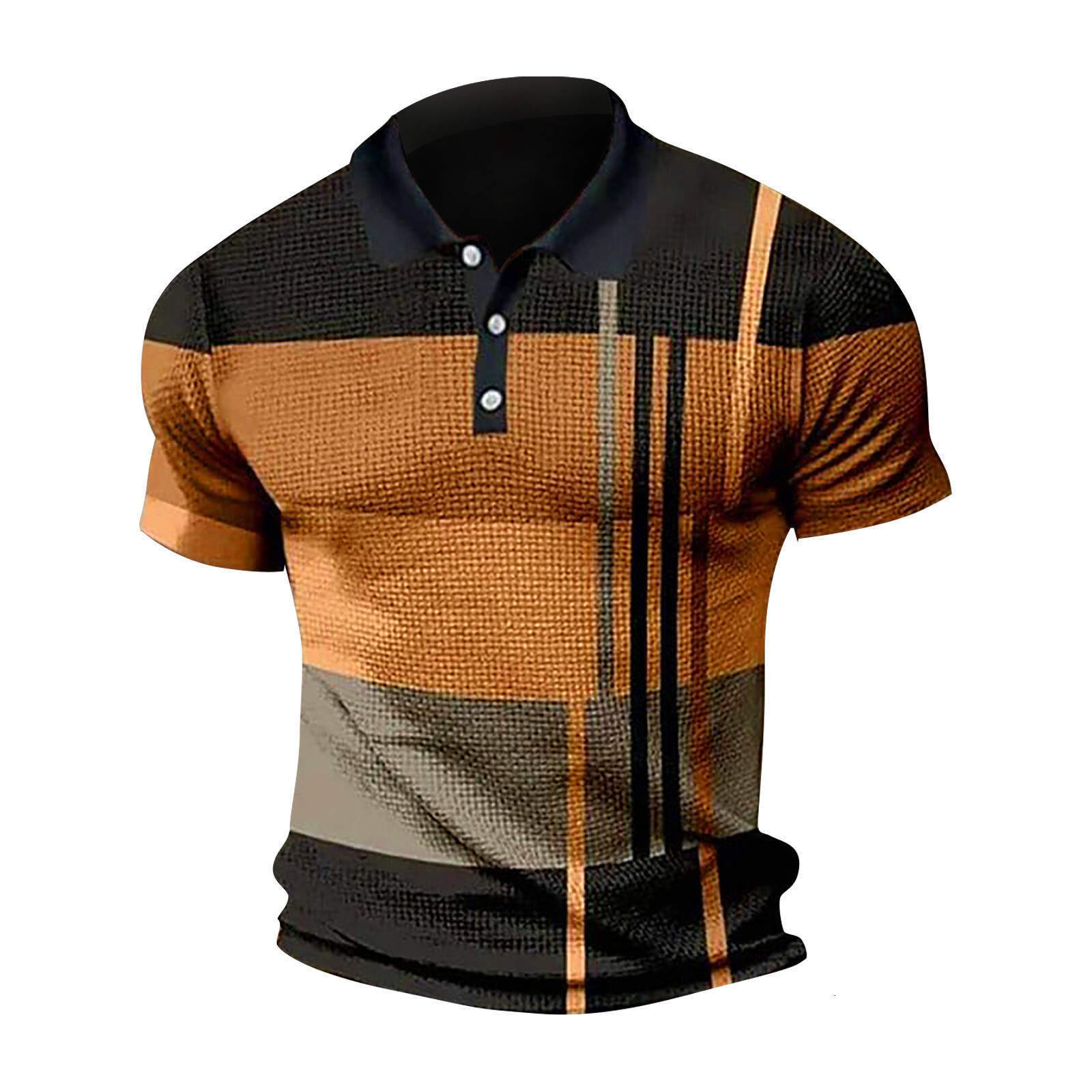 2025 Summer Fashion Printed Mens Polo Shirt Short Sleeve Color blocked Zipper T-shirt Top