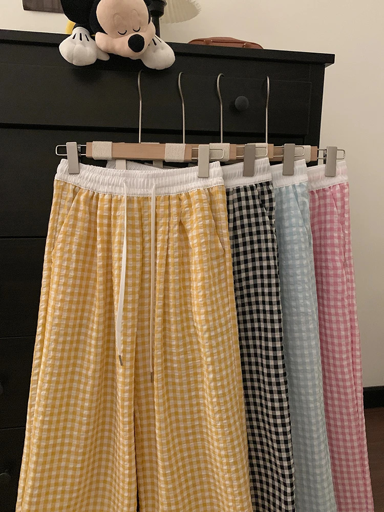 Womens casual loose straight leg flat pants Korean basic style elastic waist wide SpringSummer womens tight 250414Z