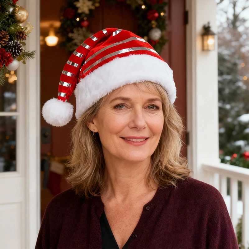 Christmas new year Ornaments Golden Velvet Plush Christmas Hat Striped Christmas Hat new years eve decorations Y251115