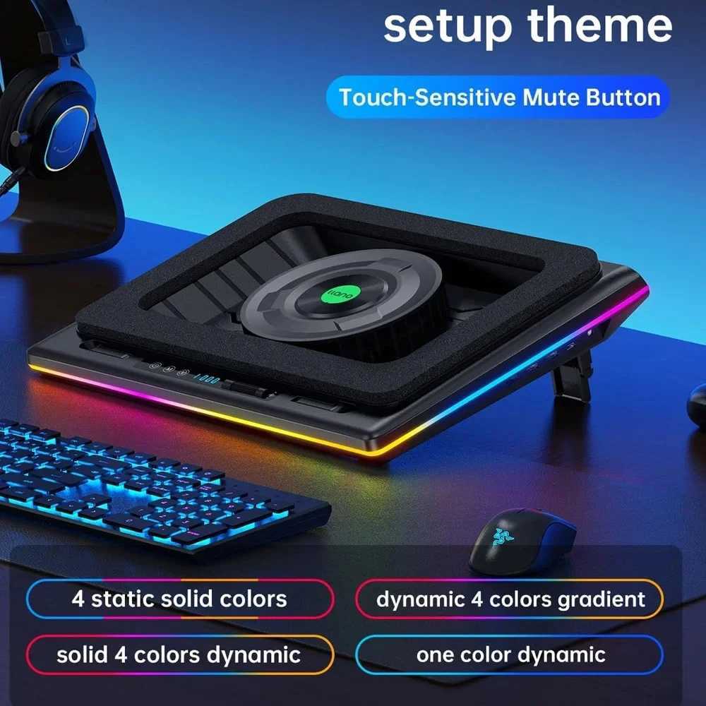 V12 RGB Gaming Laptop Cooler with 55-inch Powerful Turbine Fan 156-21 inches Adjustable Speed Touch Control LCD ScreenM251115
