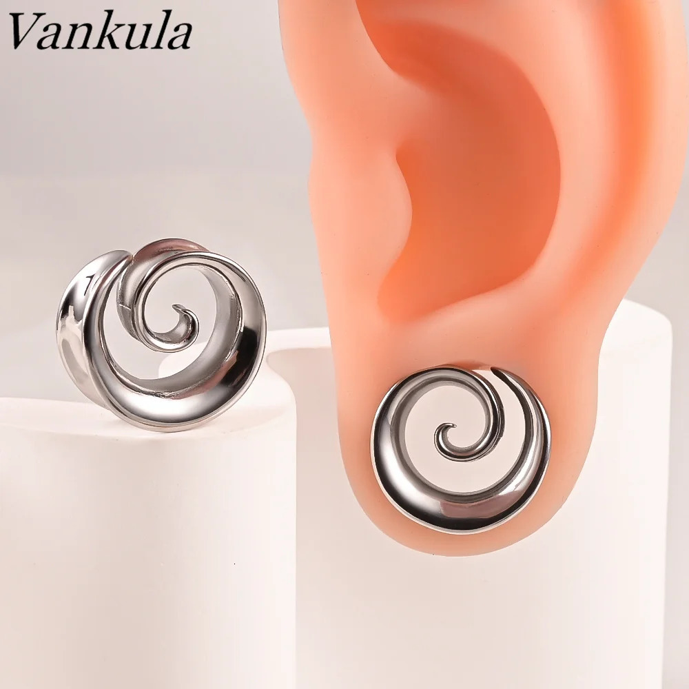 Vankula 2PCS Round Spiral Saddle Plugs Hangers for Stretched Lobe Ear Tunnels Gauges Plugs Piercing Body Jewelry 250408