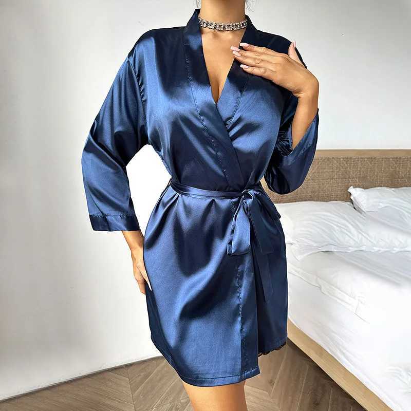 Pajamas Women Summer European and American Ladies Lace-up Bathrobe Sexy Morning Gown Home Dress Can Wear Ice Silk Robe Lingerie C251115