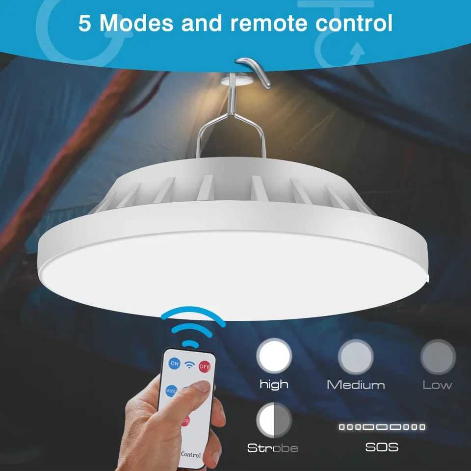 Portable Solar Lantern w/Remote Control5 ModesRechargeablePower BankIP68 WaterproofHookCamping Fishing Emergency Indoor M251115