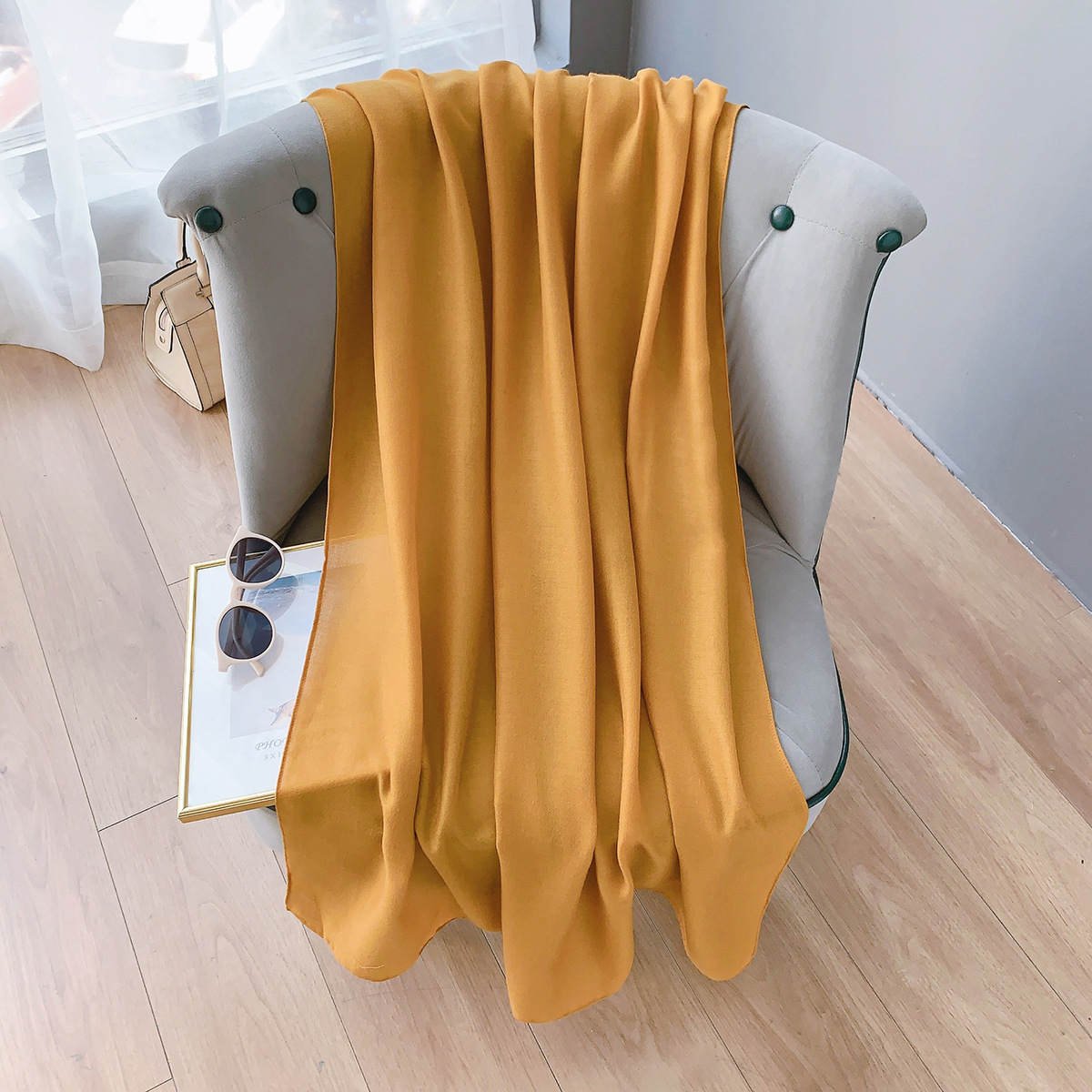K1001 Cotton and linen scarf for women, spring and summer, literary Korean style, long, solid color shawl, thin and versatile neck scarf, air-conditio
