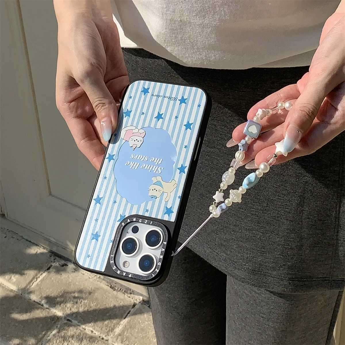 New blue striped cat mirror Phone Case For iPhone 16 15 14 13 Pro Max fundas case Protective cover For iPhone case J251202