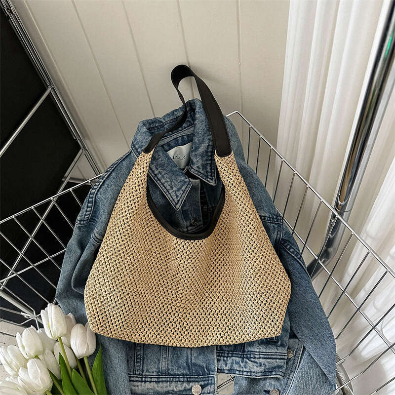 Handmade Beach Bag Summer New Popular Women's Handheld Fashionable Western Style One Shoulder Tote Seaside Travel Beach Grass Woven Bag Kq2
