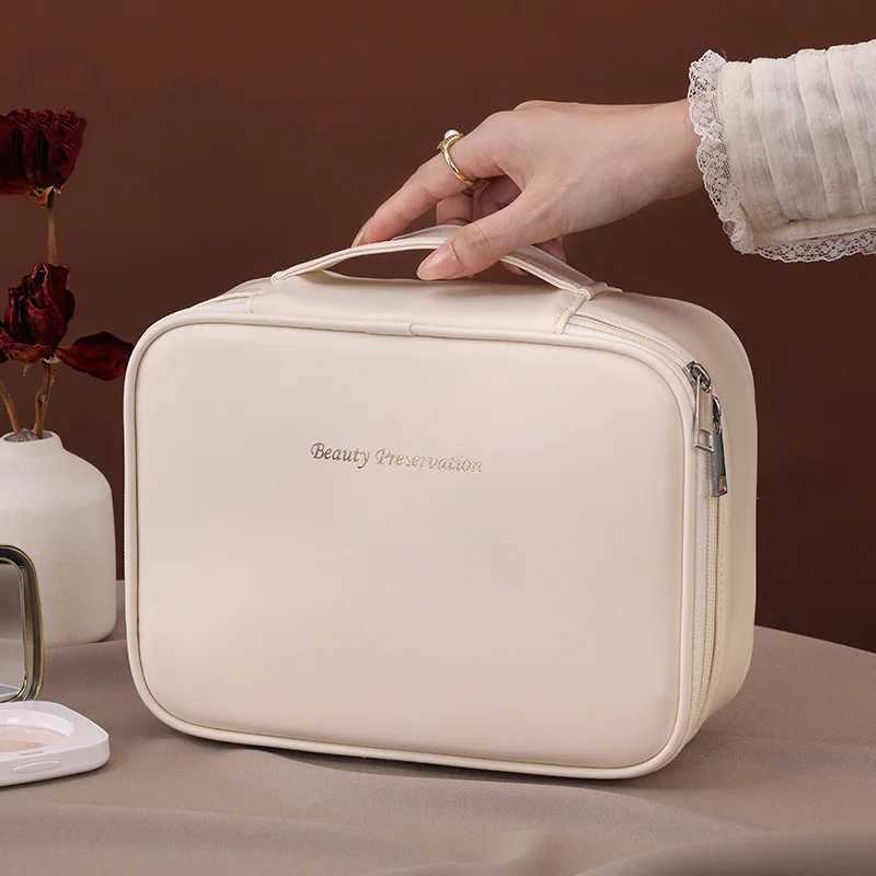 PU large capacity handbag makeup bag portable travel organizer Tolietry cosmetics storage bag luxury womens double-layer bagXJ250415