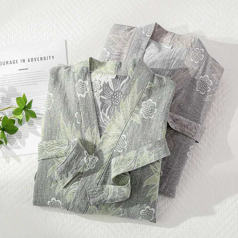 Womens Pure Cotton Gauze Nightgown Thin Retro Jacquard Pajamas Japanese Kimono Robe Long Sleeve V-neck Loungewear C251115