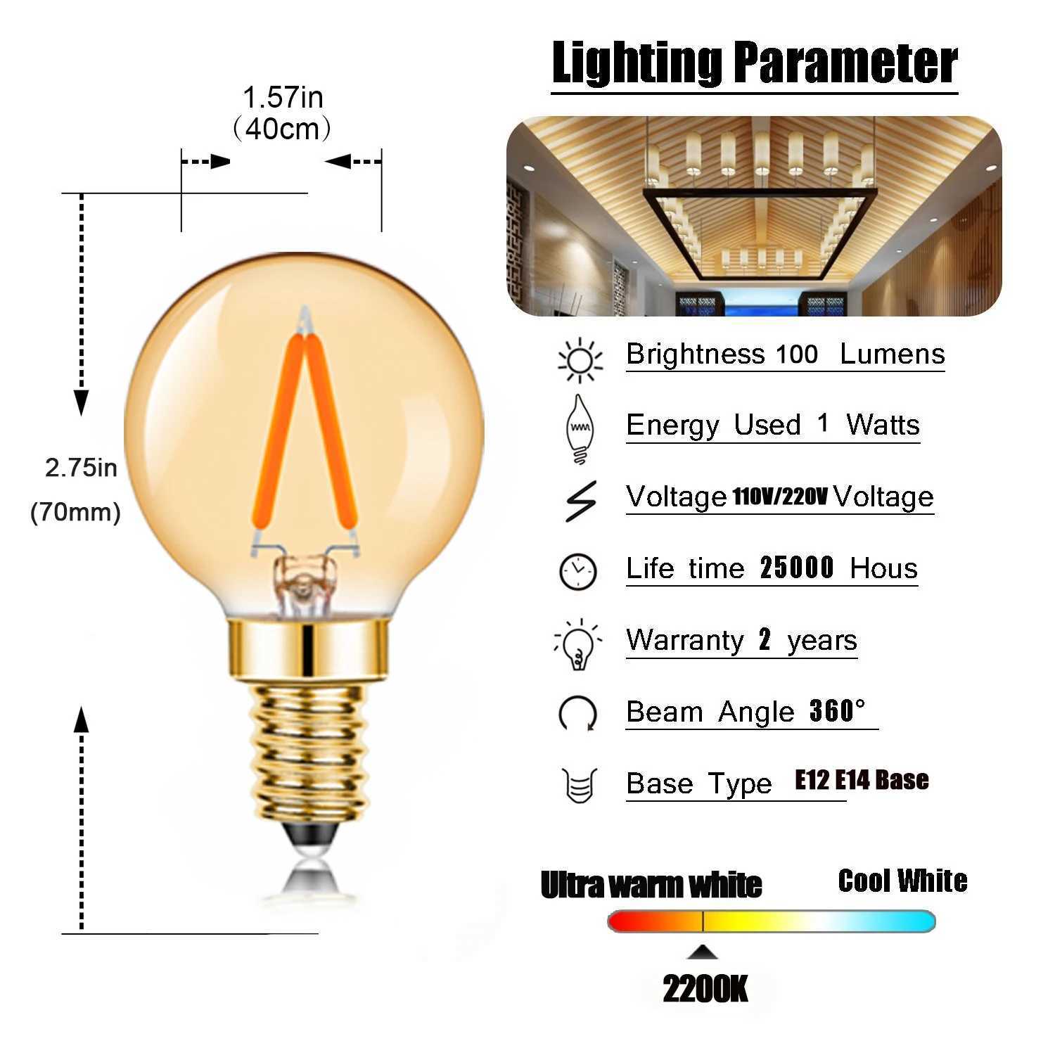 G40 Light bulb Led E14 Globe 110V 220V 1W Ampoules Vintage Pendant Chandelier Warm White Filament Lamp Decoration For Bedroom C251115
