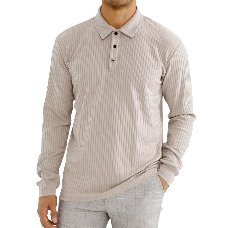 2025 autumn T-shirt with anti stripe, loose collar, long sleeved polo shirt, men's style