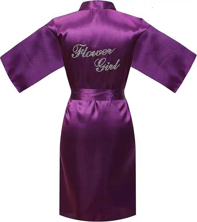 Flower Girl Silky Satin Solid Color Short Kimono Robe for Wedding Birthday Party Spa C251115