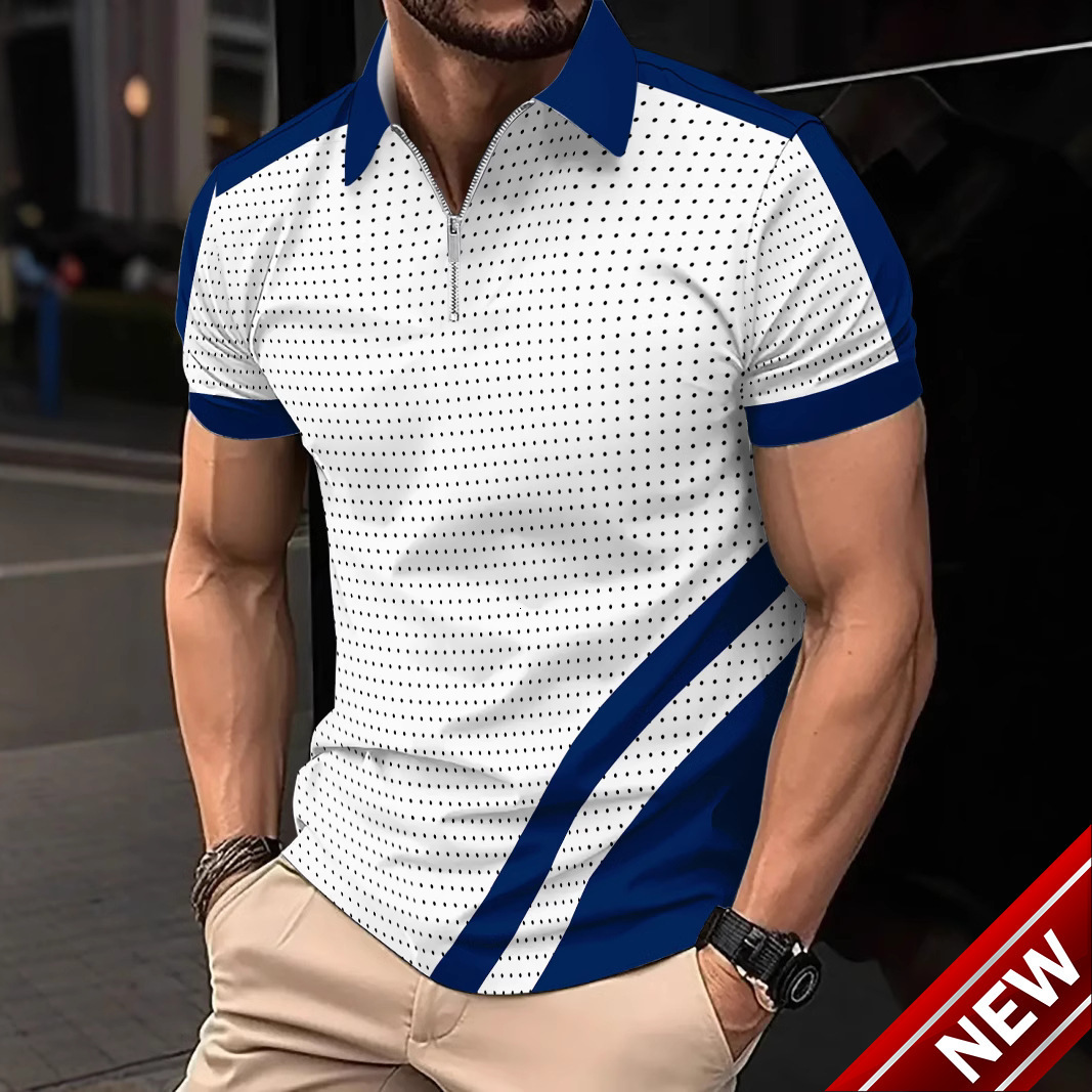 Summer fashion 3D printed breathable quick drying color blocked mens polo shirt sports polo shirt