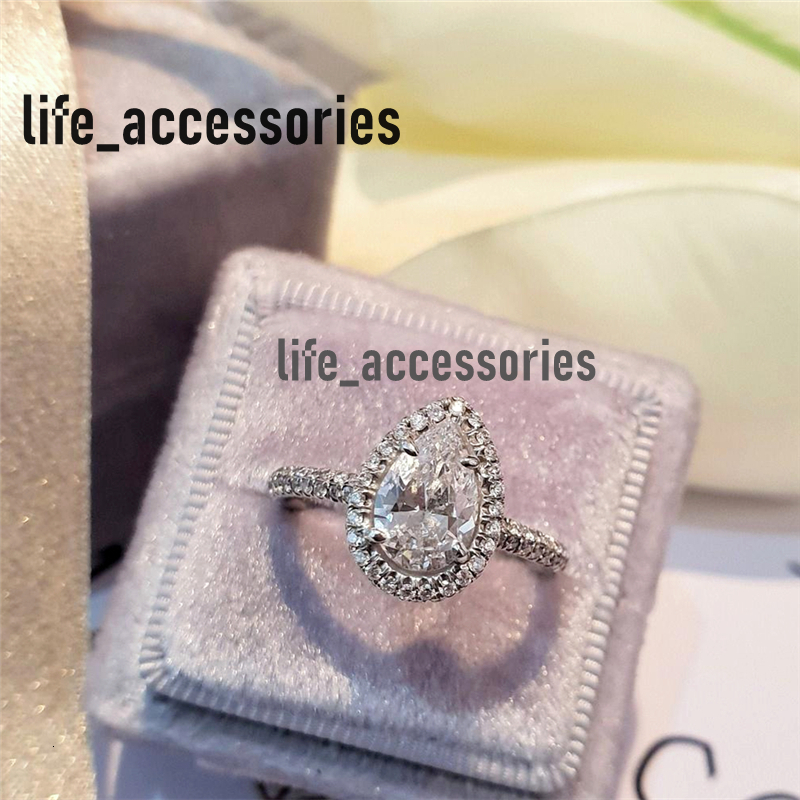 Jewelry 14K Real Gold Pear Cut 2.0ct Lab Grown Diamond E VVS1 IGI Certificate Engagement Ring Solid Gold Halo Pear Shape Wedding Ring For Women