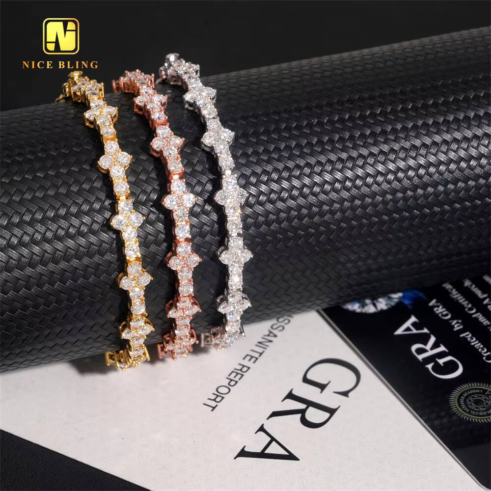 Wholesale Price 925 Sterling Silver 3mm Hip Hop Jewelry Bracelet Necklace Iced Out VVS Moissanite Diamond Cross Tennis Chain