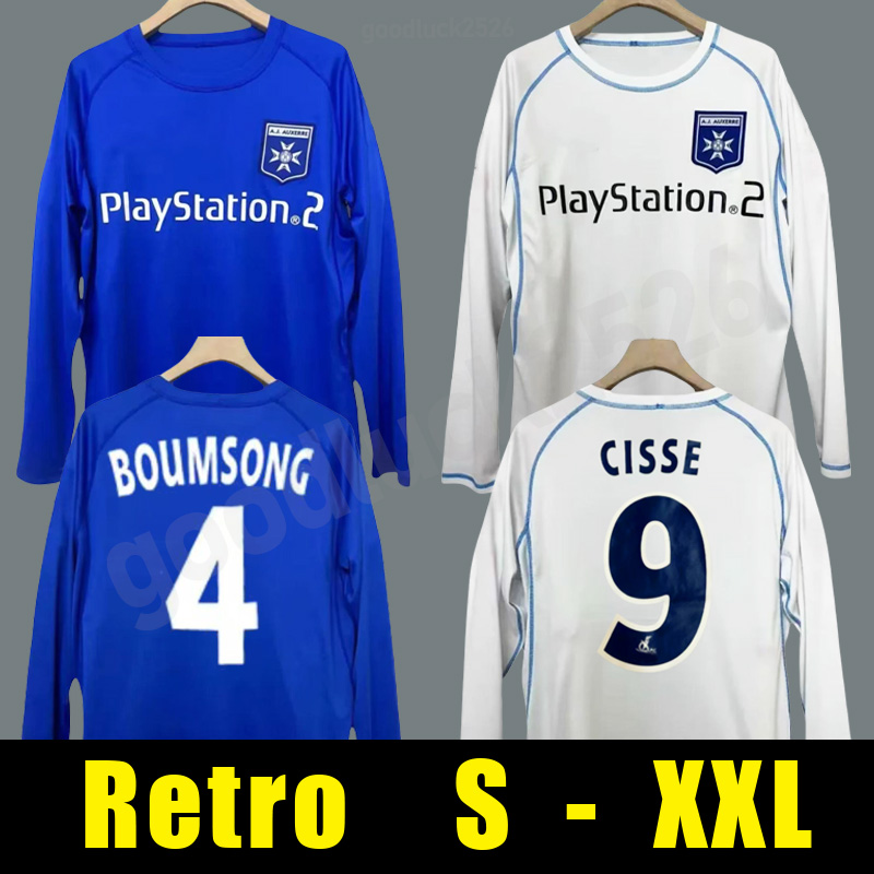 Auxerre Retro ClSSE 2003 2004 soccer jerseys KALOU Boumsong Home White Away Blue Long Sleeves 03 04 camisetas de foot MEN football shirts Adult Uniforms