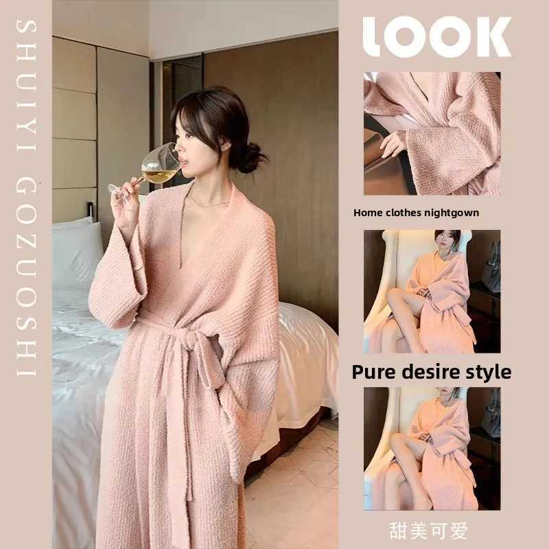 Korean Style Thickened Fleece Sleepwear Womens Winter New Style Plush Home Clothes Robe Nightgown Comfortable Underwear C251115